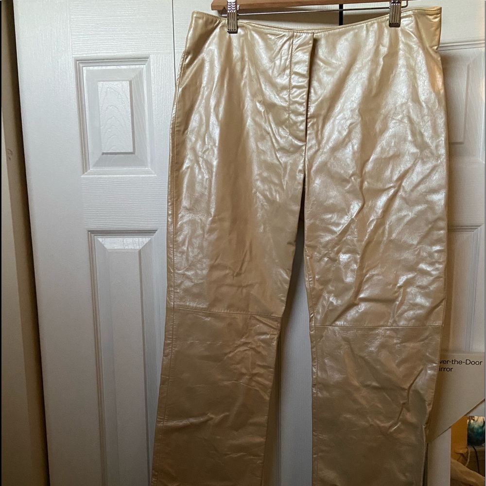 NWOT HugoBuscati Leather Pants, Vanilla/Gold Sheen, Size 14